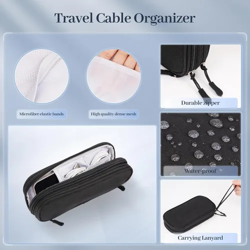Vista 4 de BLEUM CADE Organizador de artículos electrónicos, estuche de viaje, impermeable, a prueba de golpes, bolsa organizadora de cables con doble capa