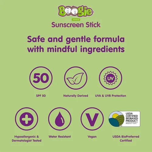 Vista 3 de Boogie Block - Protector solar mineral para bebés SPF 50, protector solar de tamaño de viaje para niños, óxido de zinc, resistente al agua, vegano