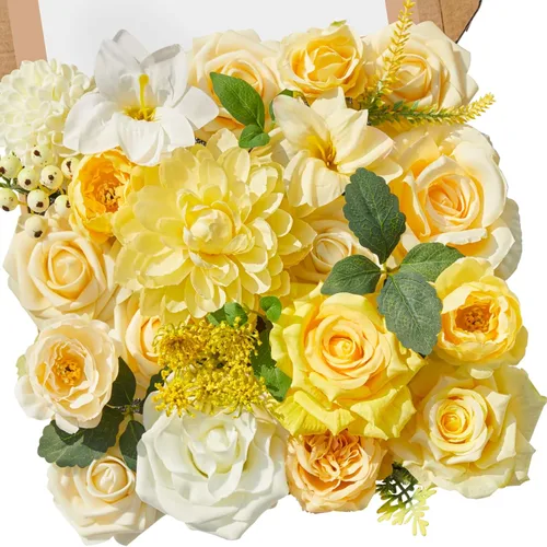 Vista 29 de Serwalin Flores artificiales, rosas polvorientas, flores de seda falsas para bricolaje, ramos de novia, rosas falsas rosas, combinados, centros