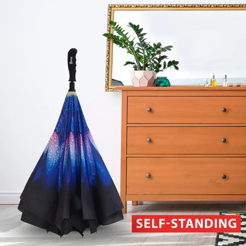 Vista 4 de Repel Umbrella Inverted Umbrella for Rain - Windproof Reverse Umbrella w 8 Fiberglass Reinforced Ribs - Easy OpenClose Upside Down Umbrella - Large