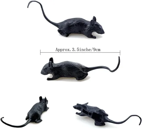 Vista 2 de SaktopDeco 25 ratas falsas de plástico negro para fiesta de broma