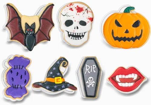 Vista 20 de Flycalf Cortadores de galletas de Halloween, formas de sombrero de bruja con sellos de émbolo, accesorios de horneado de ácido poliláctico