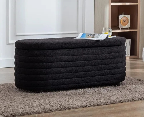 Vista 10 de Kmax Banco Otomán de Almacenamiento de 50", Banco de Entrada Moderno de Piel Sintética Bouclé, Banco Tapizado Cómodo al Pie de la Cama para Pasillo