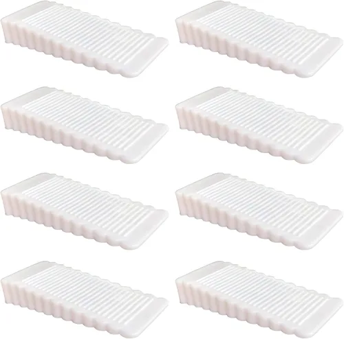 Vista 19 de Paquete de 4 topes de puerta de goma negra para puerta, resistentes, apilables, antideslizantes, de silicona resistente, para piso y patio