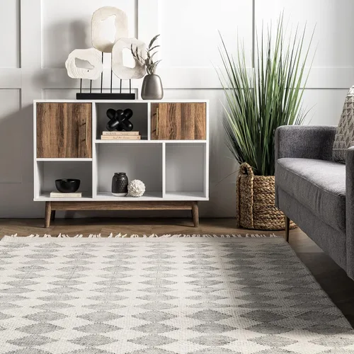 Vista 7 de Rugs USA Fractal - Alfombra de lana de diamante, 2x8, gris