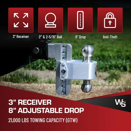 Vista 2 de Weigh Safe Soporte de bola de enganche de remolque ajustable, enganche de caída ajustable de 4 pulgadas para receptor de 3 pulgadas, enganche