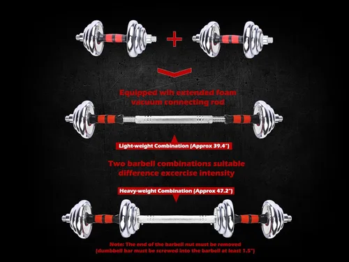 Vista 3 de Juego de mancuernas ajustables de hierro fundido con peso de hasta 66 libras/44 libras, peso libre con barra de conexión utilizada como barra