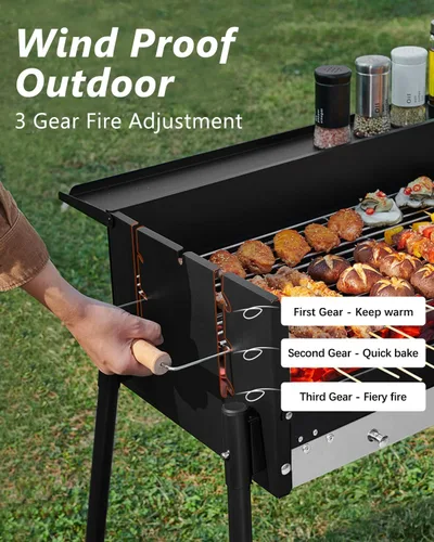 Vista 4 de Parrilla de carbón para barbacoa, de acero inoxidable, plegable, portátil, kit de herramientas para barbacoa al aire libre, camping, senderismo