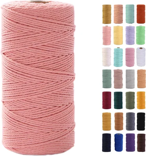 Vista 24 de Cuerda de macramé azul aire de 0.079 in x 220 yardas, cuerda de algodón colorido de algodón suave para colgar en la pared, colgadores de plantas