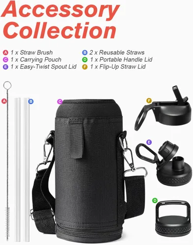 Vista 29 de Coolflask botella de agua reutilizable de 64 onzas con tapa con popote y tapa con boca, botella de agua térmica de medio galón con boca ancha