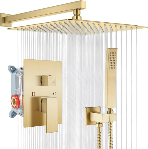 Vista 21 de gotonovo Sistema de ducha de lluvia para baño, juego de cabezal y mango de ducha de lluvia montado en la pared, conjunto completo combinado de latón