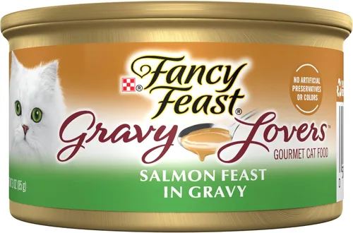 Purina Fancy Feast Gravy Lovers Alimento húmedo para gatos, salmón en salsa con sabor a salmón sellado, 24 unidades de 3 onzas cada una -