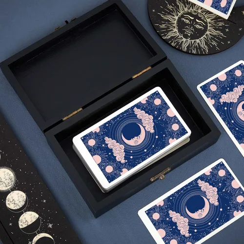 Vista 5 de Juexica Tarot Tarot Tarot soporte de madera para tarjetas de lugar, juego de caja de tarot, accesorios de lectura, exhibición para herramientas