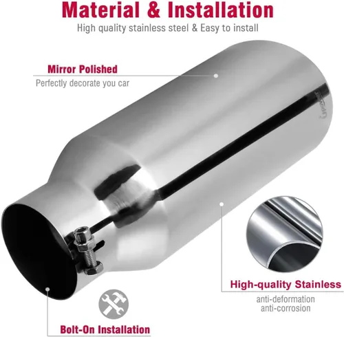 Vista 6 de Upower Punta de escape universal para camiones diésel de 4 pulgadas, entrada de 6 pulgadas, salida de 15 pulgadas de largo, acero inoxidable