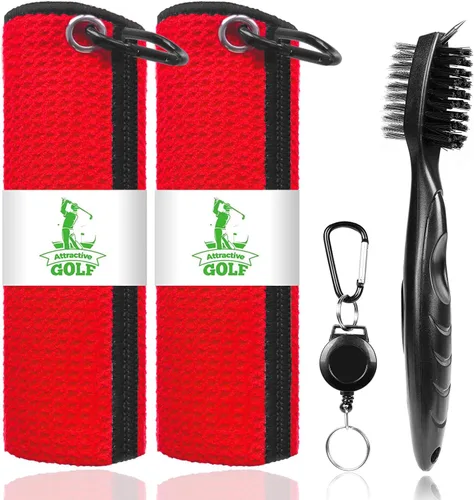 Vista 12 de Toallas de Golf Atractivas, Toallas de Microfibra con Patrón Gofre - Cepillo de Palos de Golf con Limpieza (2 Toalla Negra + Cepillo Negro)