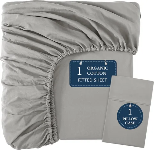 Vista 39 de LANE LINEN Sábanas ajustadas tamaño full, 100% algodón orgánico, juego de 3 piezas (1 sábana ajustada, 2 fundas de almohada), tejido percal, sábanas
