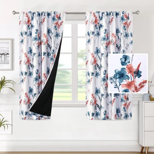 Vista 34 de H.VERSAILTEX Cenefas de cortina 100% opacas para ventanas de cocina, juego de 2 paneles de Cattleya con estampado floral, estampado floral