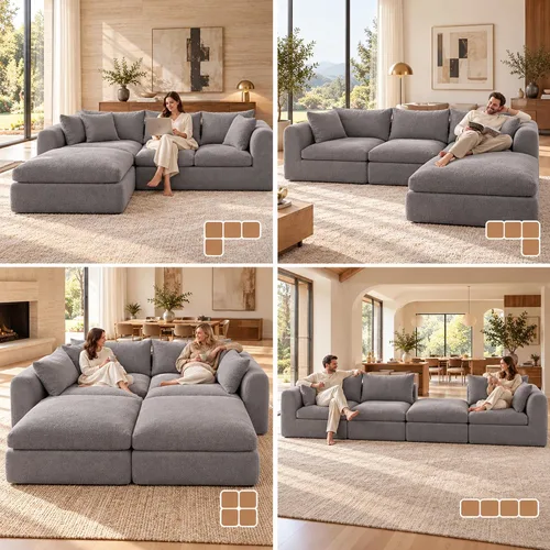 Vista 7 de Sofás sin hueso de 113 pulgadas para sala de estar, dormitorio Gris
