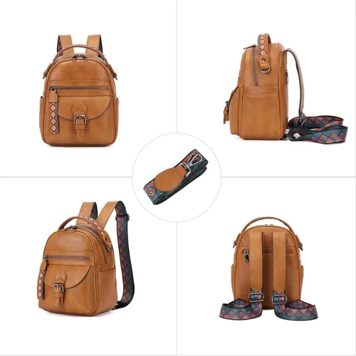 Vista 4 de KL928 Mochila pequeña para mujer, mochila de hombro a la moda, marrón (YELLOWISH BROWN), Mochilas Daypack