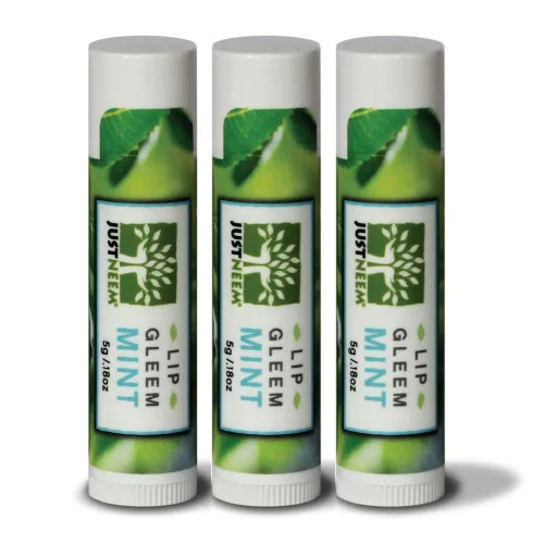 JustNeem Lip Gleem, bálsamo labial, paquete de 3, bálsamo natural, hidratante, repara los labios agrietados, agrietados y secos, 0.17 onzas cada uno