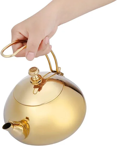 Vista 3 de Hervidor de té de acero inoxidable, cafetera de 1,5 litros, tetera silbante con mango extraíble y colador de malla, para todas las estufas, para té