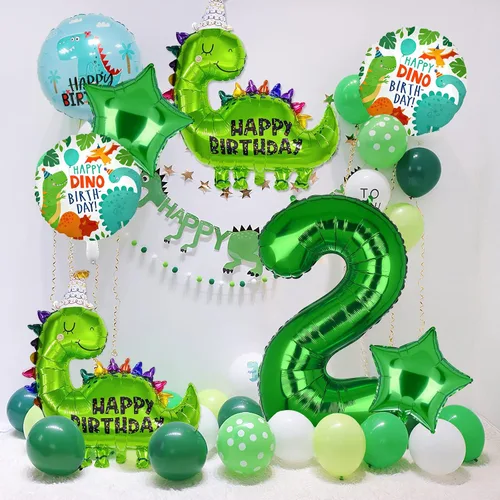 Vista 6 de 7 globos de dinosaurio, globos de aluminio de aluminio de tereftalato de polietileno con número de cumpleaños, suministros de fiesta de dinosaurio