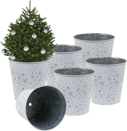 Vista 8 de Vensovo - Maceta Galvanizada Negra de Navidad de 6" - 6 Piezas de Maceta de Metal de Estilo Granja con Orificio de Drenaje y Tapón, Regalo