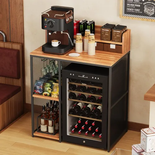 Vista 10 de Kikihouse - Estante de cocina de 4 niveles estilo industrial, soporte para mini refrigerador y microondas, estante de almacenamiento de utilidad