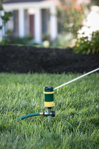 Vista 6 de Melnor 65404AMZ Turbo - Rociador giratorio en estribo, 4 patrones, adaptador de producto QuickConnect, verde, amarillo