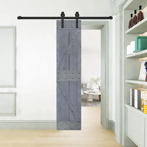 Vista 22 de K Style - Losa para puerta corrediza de granero de madera maciza con acabado de nogal oscuro y café Kona (24 x 84 pulgadas), requiere montaje