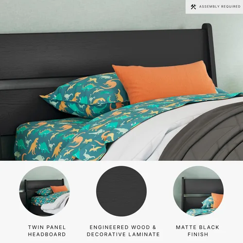 Vista 5 de Signature Design by Ashley Socalle - Cabecera moderna con paneles, individual, color negro