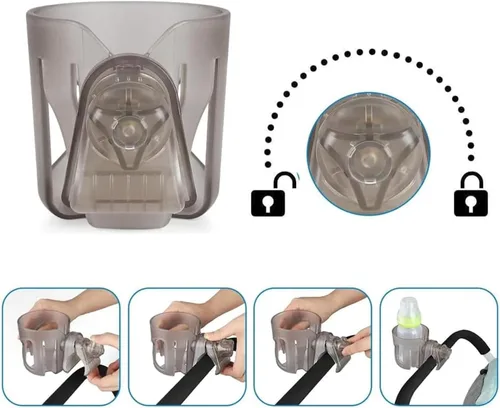 Vista 7 de Nuevo portavasos compatible con Bugaboo. Un ajuste sólido y súper seguro. Rotación de 360 grados. Resistente a derrames antivibraciones. Transparente