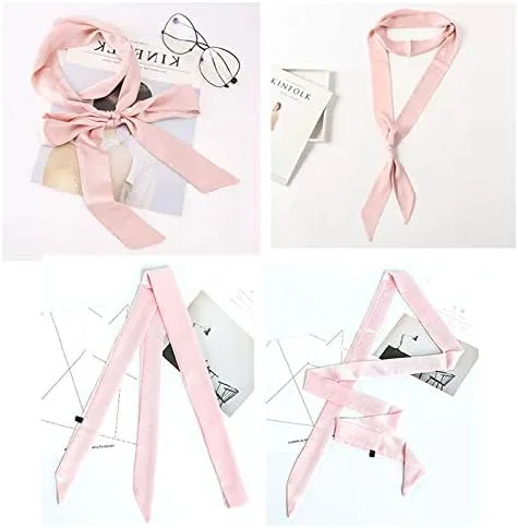 Vista 3 de Elegante bufanda suave con cinta, bufanda larga y delgada de satén con cinturón para corbata, cuello y gargantilla para mujer