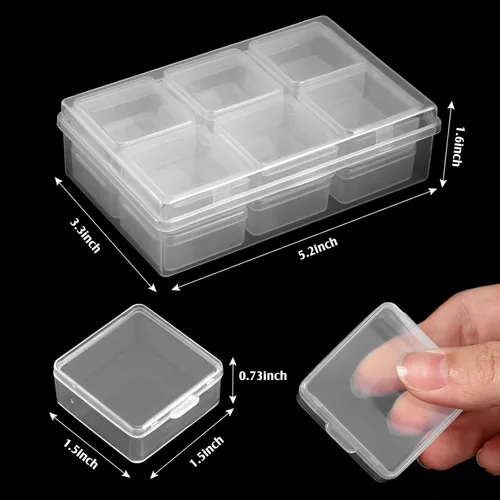 Vista 2 de Caja organizadora de plástico transparente de 12 piezas con pestillo de cierre hermético, mini contenedores de almacenamiento pequeños, estuches