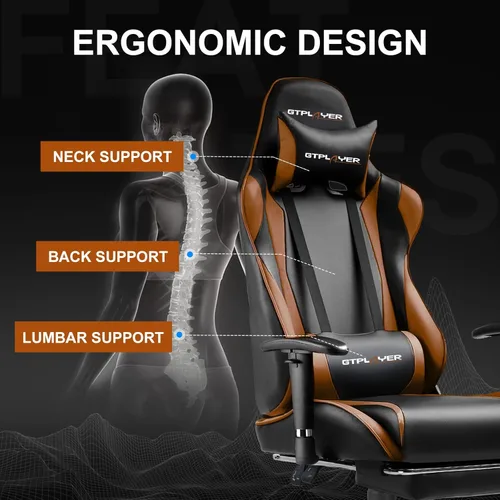 Vista 6 de GTPLAYER Silla de juegos con reposapiés, silla ergonómica de escritorio para juegos de computadora, silla reclinable, ajuste de altura del asiento