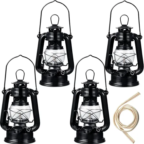 Vista 8 de Honoson 4 lámparas de aceite para huracán, linterna de queroseno para interiores y exteriores, linterna decorativa de aceite colgante con mecha