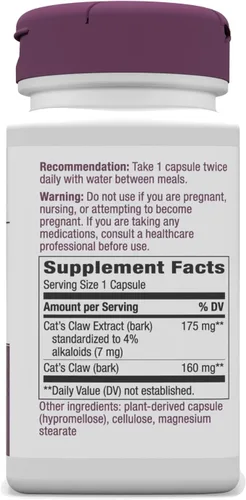 Vista 6 de Nature's Way Extracto de uña de gato estandarizado, 175 mg por porción, 60 cápsulas