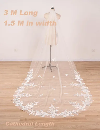 Vista 2 de ELAWBTY 1 Tier Floral Lace Wedding Bridal Veil For Bride