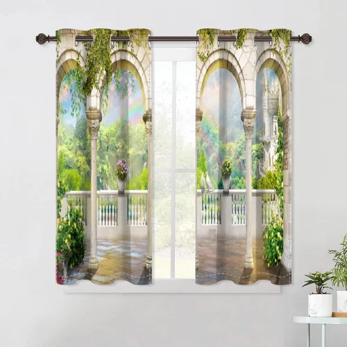 Vista 131 de Cortinas opacas para ventana con vista de cascada, día soleado, amanecer, primavera, paisaje natural, cortinas de ventana con aislamiento térmico