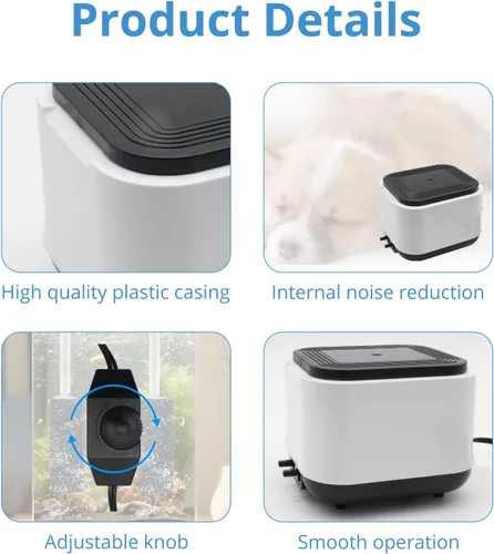 Vista 2 de Aquarium Air Pump for Fish Tank, 2 Outlets Adjustable Bubbler, Ultra Quiet & Powerful (3W/5W/10W), Includes Air Stones/Tubing/Check Valve
