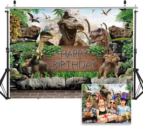 Fondo temático de dinosaurio de 7 x 5 pies para niños, fiesta de cumpleaños, fotografía, fondo de selva, parque de la selva, baby shower, decoración