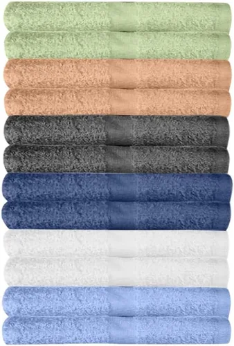 KAHAF COLLECTION Paquete de 12 paños de baño, 100% algodón, extra absorbentes, suaves, de secado rápido, para baño, spa, gimnasio, bebé y viajes (12