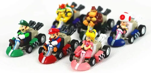 HUAWELL Supe Mari Bs Kart - Coches de tracción para motocicleta, Luigi Yoshi Toad Princess Peach Donkey Kong de 2.5 pulgadas para niños + regalo (6