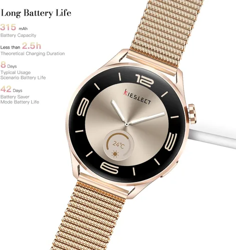 Vista 4 de Kieslect Reloj inteligente Lora Reno 3, pantalla AMOLED de 1.5 pulgadas, GPS, llamadas Bluetooth, más de 178 modos deportivos, correa dual, dorado