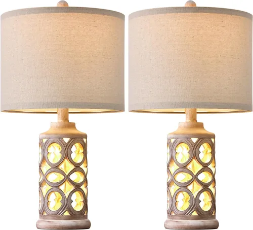 Vista 7 de OYEARS Juego de 2 lámparas de mesa para sala de estar, dormitorio, 20.25 pulgadas, lámpara retro de campo, lámpara de noche vintage para casa