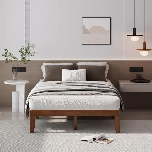 Vista 21 de COSTWAY Marco de cama de plataforma tamaño King, base de colchón de madera de goma maciza de 14 pulgadas con soporte de listones resistentes, marco