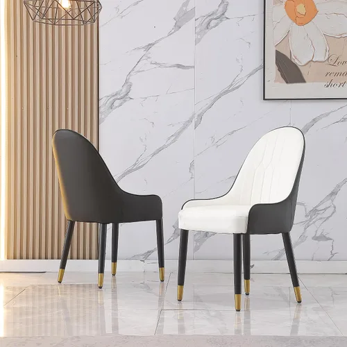 Runboll Juego de 2 sillas de comedor de piel sintética moderna de mediados de siglo con patas de metal y relleno de esponja, color negro