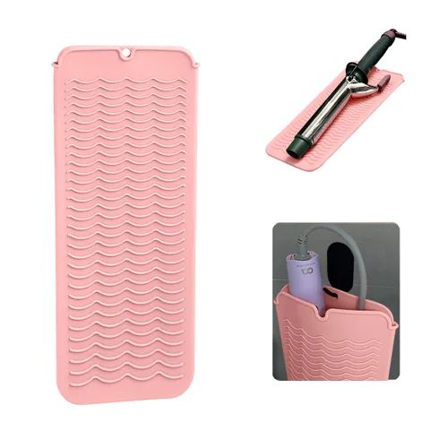 Vista 13 de Alfombrilla de silicona resistente al calor con agujero para colgar, alisadora resistente al calor, alfombrilla de viaje y bolsa para rizador