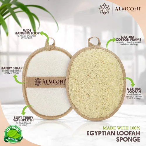 Vista 3 de Esponja exfoliante de primera calidad, esponja de lufa para la espalda, almohadilla de lufa y paquete de lufa facial, fabricado con esponja natural