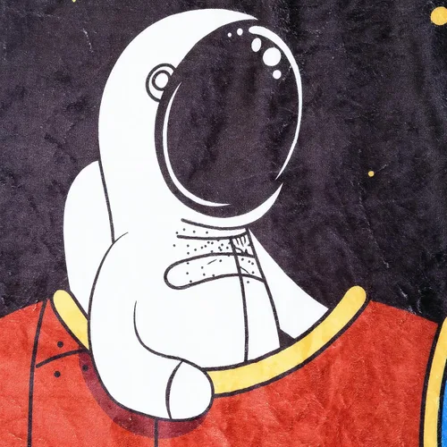 Vista 5 de Manta de astronauta marrón con cohete espacial, regalos creativos para niños pequeños, manta de planetas de nave espacial